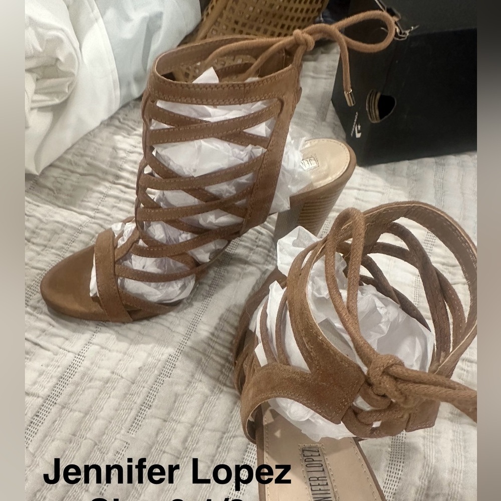 Jennifer Lopez Women's Brown Suede Lace-Up High Heel Sandals